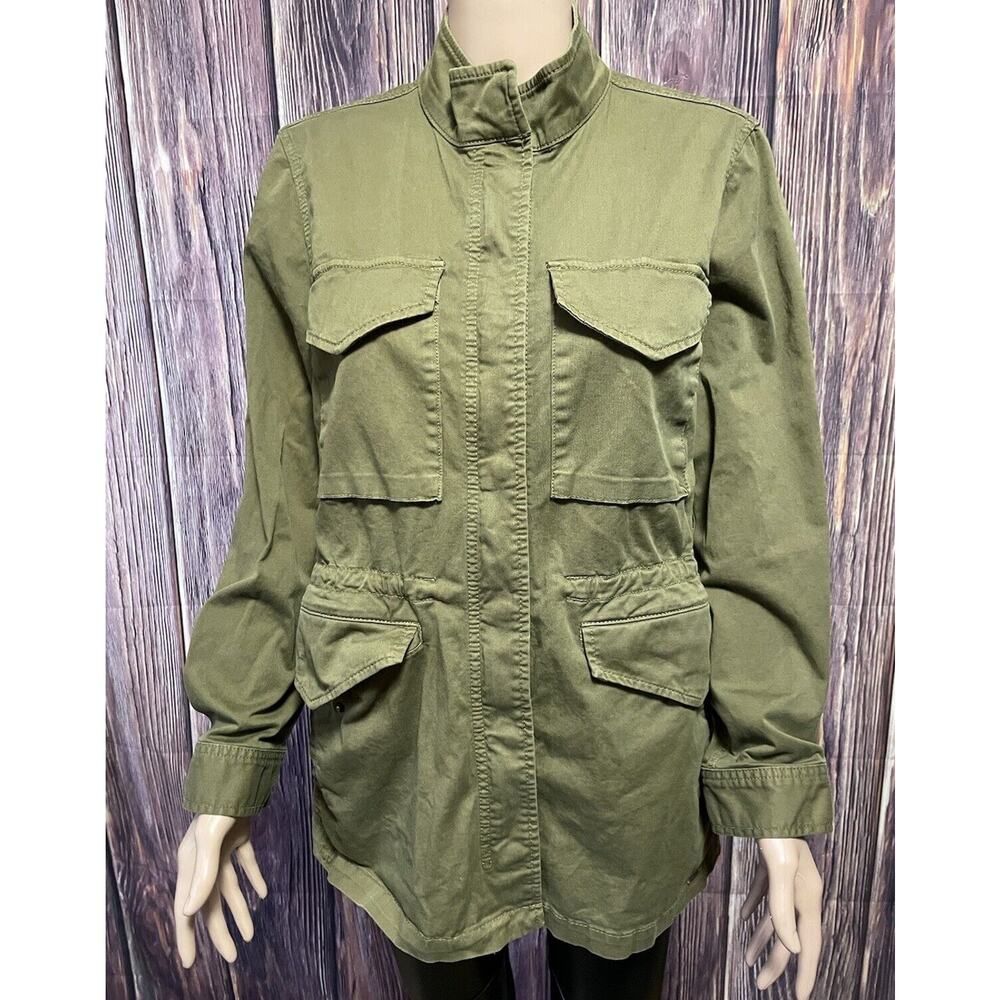 Lucky Brand Jacket Womens Medium Brown Zip Snap Up Field Chore Military Coat